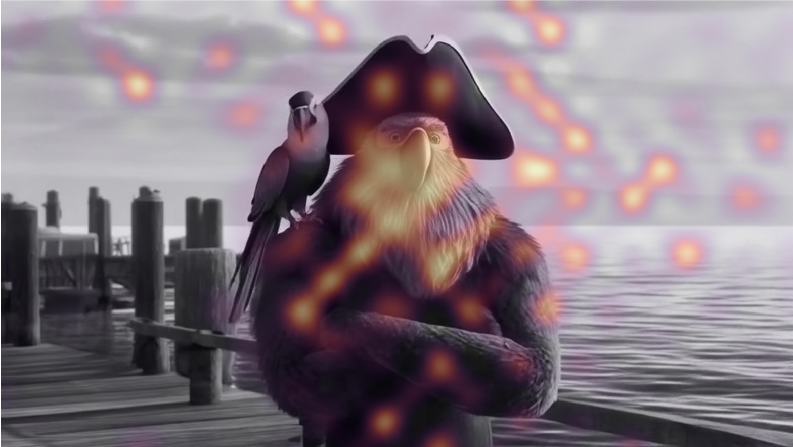 Baseline speech-active audio attention concentrated across the pirate.